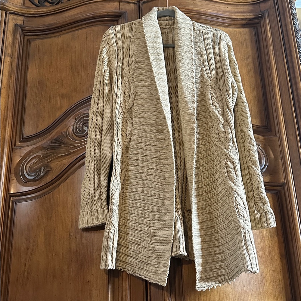 Cozy Cable Knit Open Cardigan Beige Sweater Small